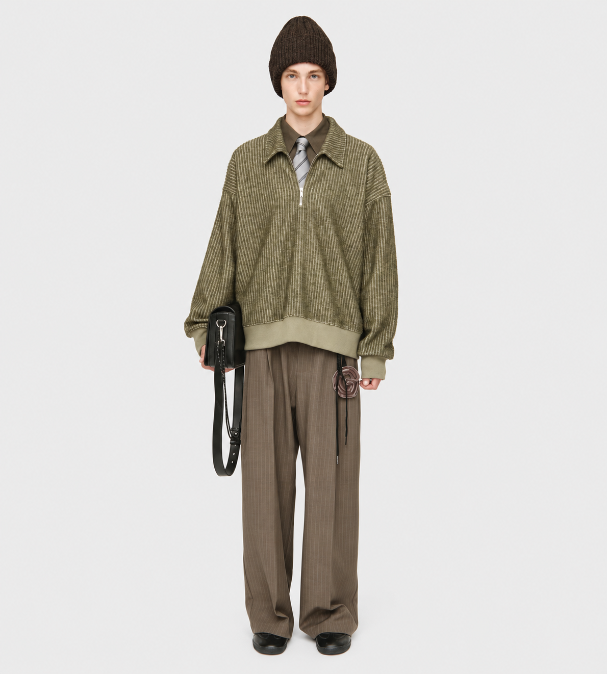 Classic Collar Zip Pullover Green