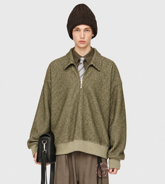 Song for the Mute - Classic Collar Zip Pullover Green