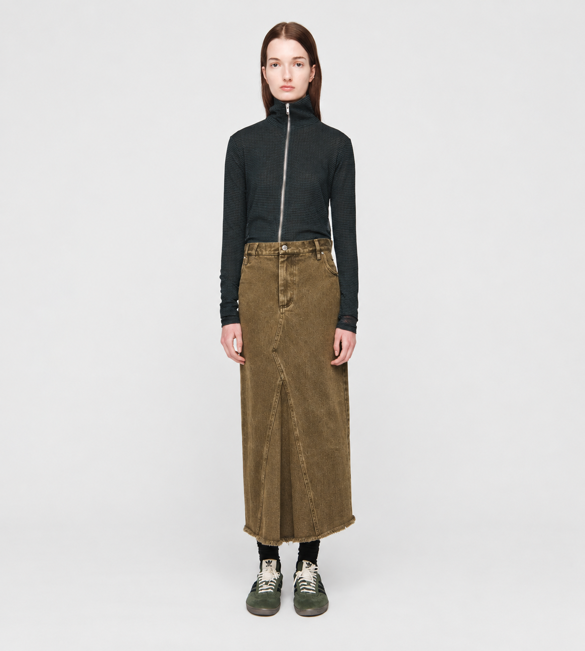 Long Pencil Skirt Blk/Brown