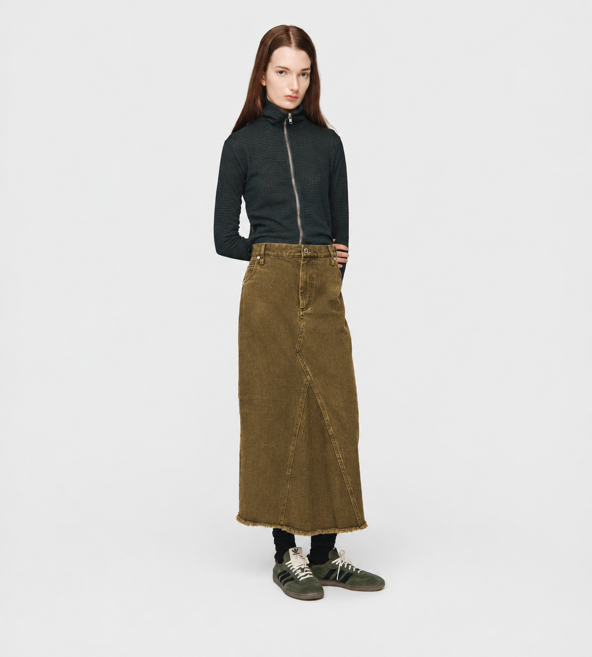 Long Pencil Skirt Blk/Brown