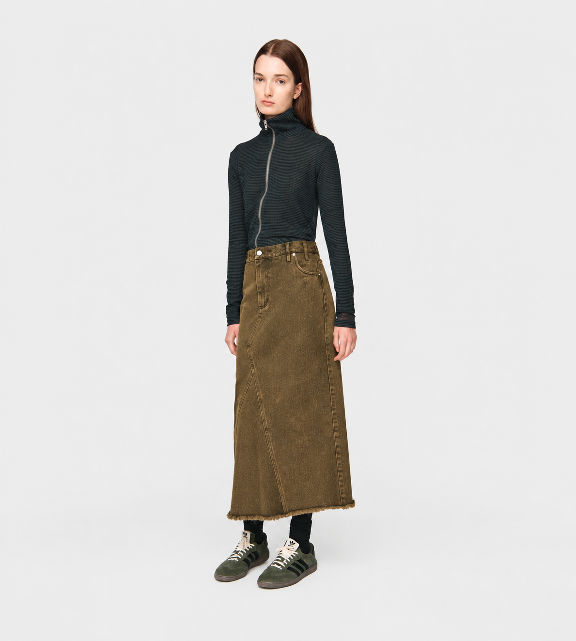 Long Pencil Skirt Blk/Brown