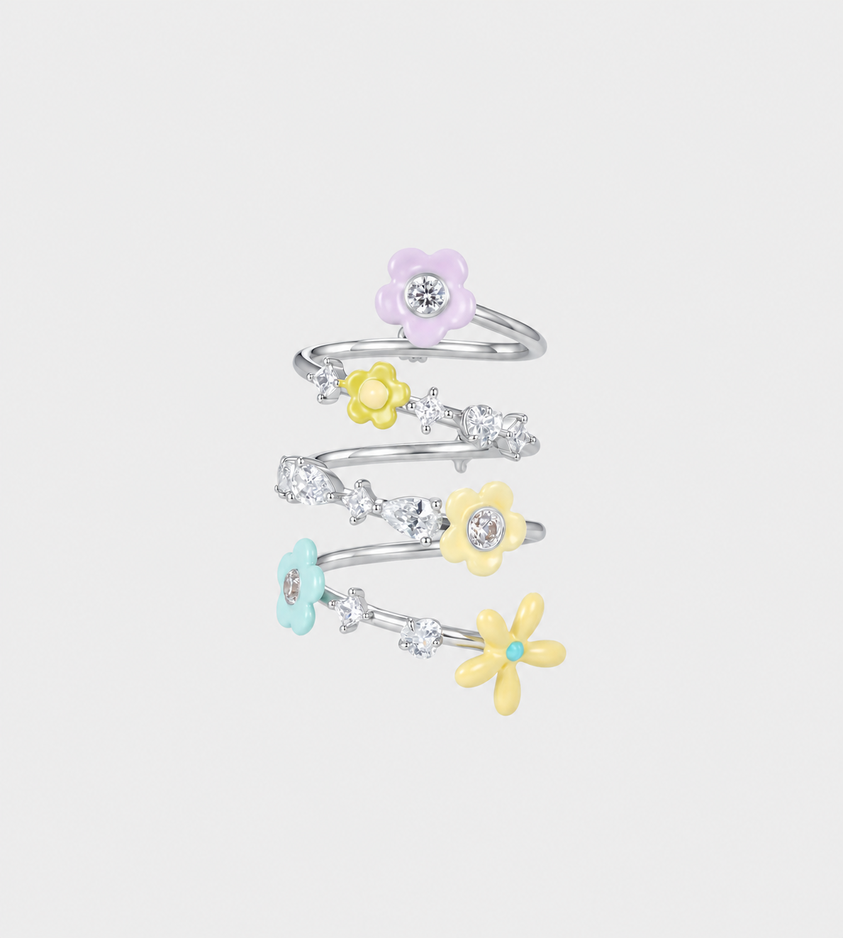 Flower Gemstone Spiral Ring Multi
