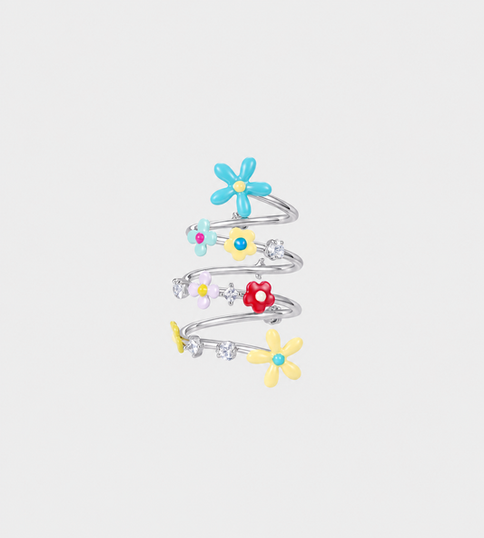 YVMIN - Flower Gemstone Spiral Ring Multi