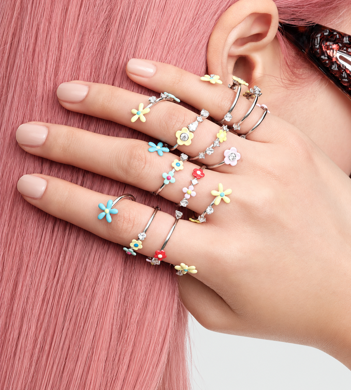 Flower Gemstone Spiral Ring Multi