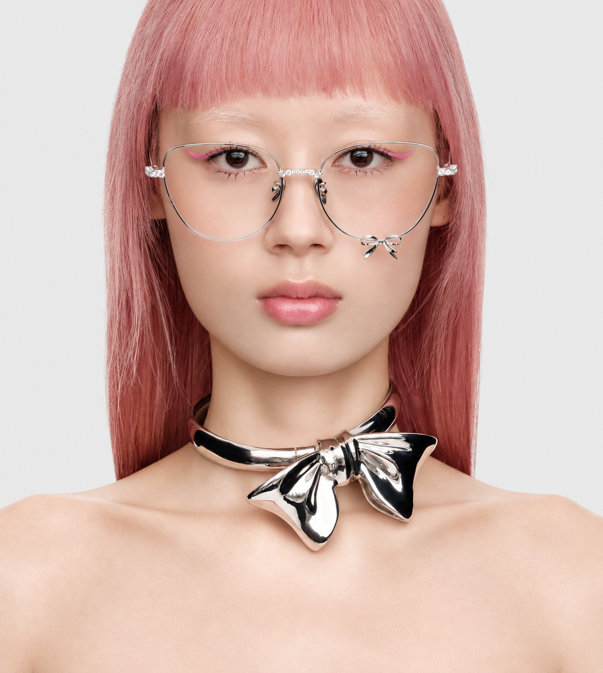 Metal Bowknot Glasses Silver