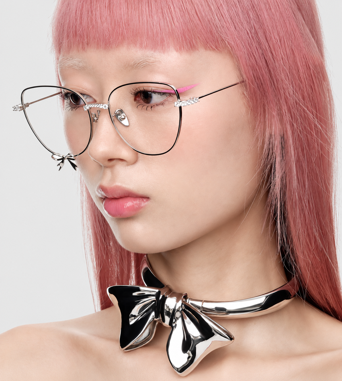 Metal Bowknot Glasses Silver