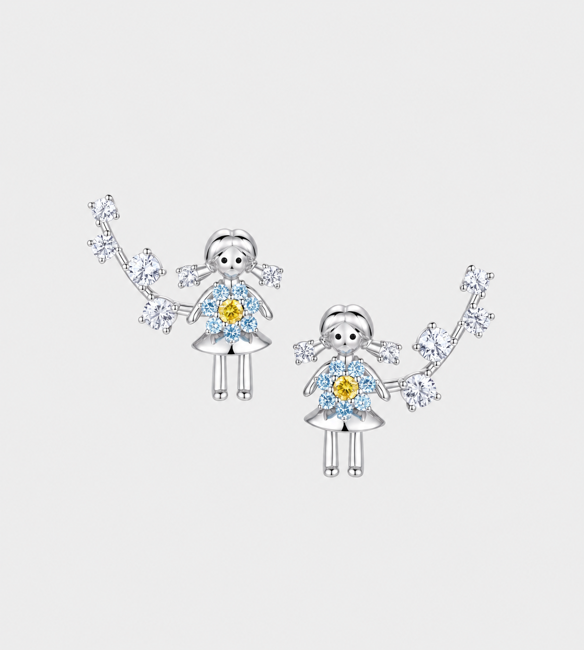 Mini Girl Flowers Earrings Silver