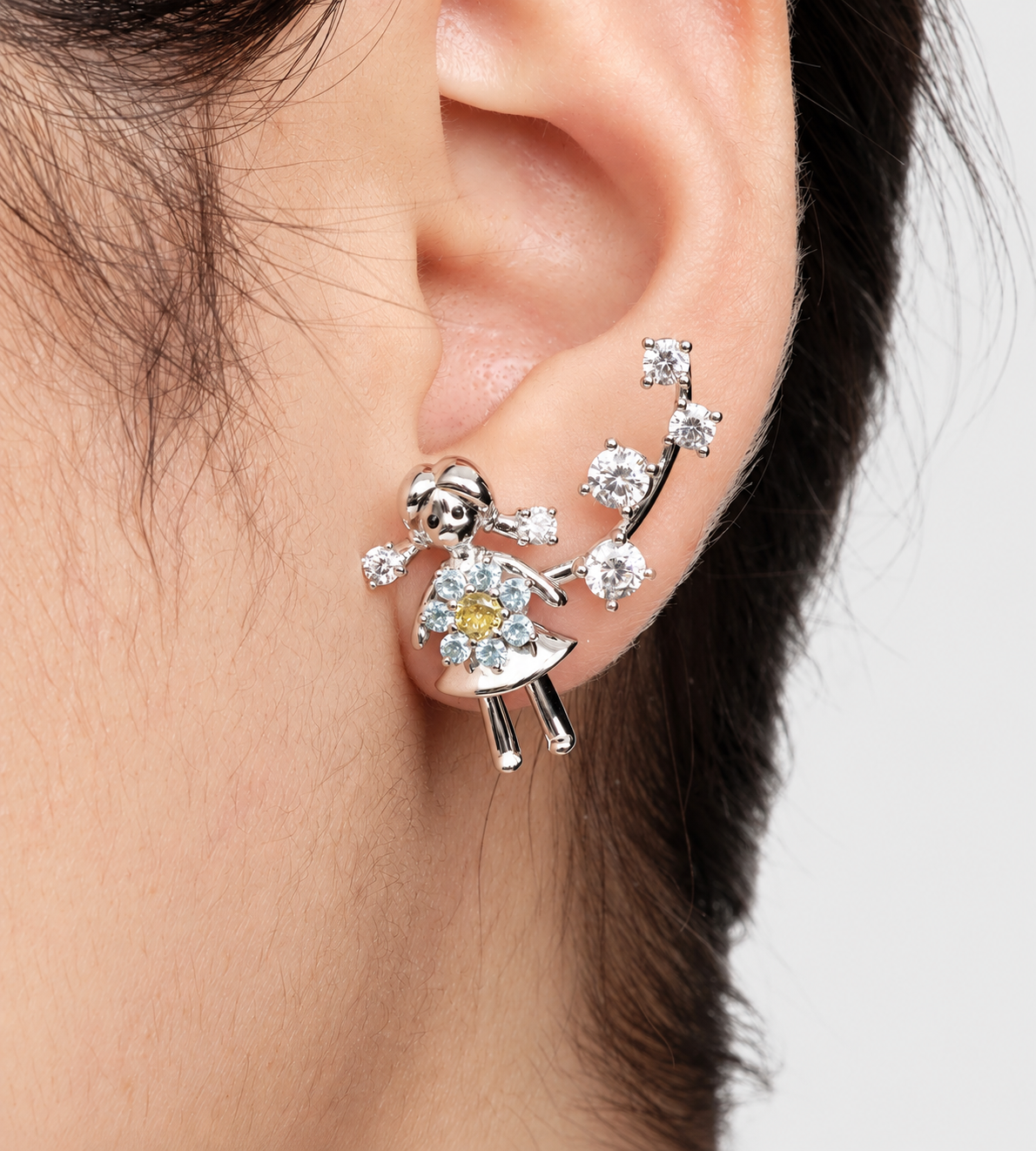 Mini Girl Flowers Earrings Silver
