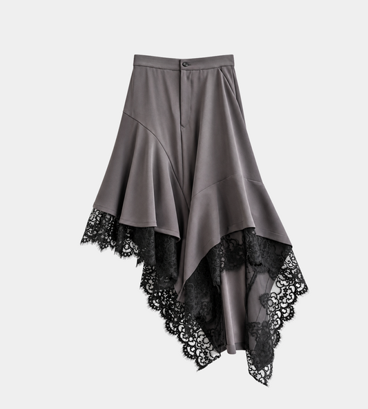 Random Hem Lace Skirt Charcoal