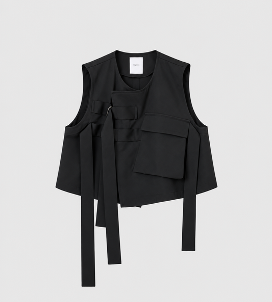 Big Pocket W Belted Vest Black