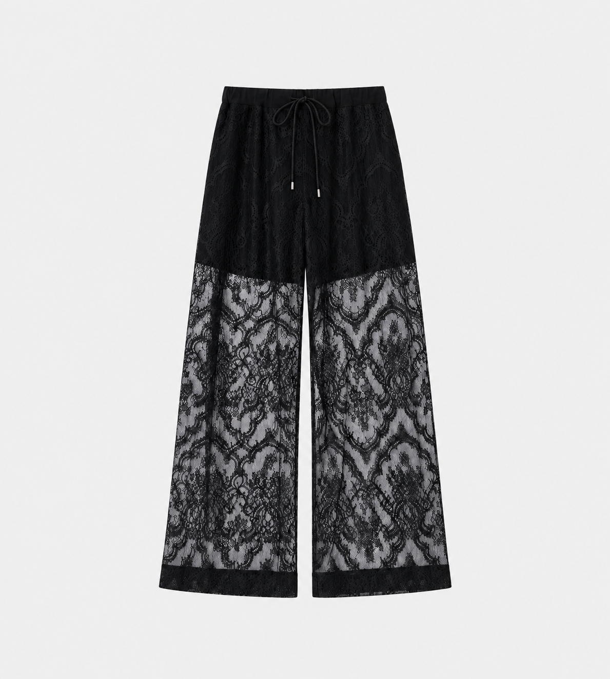UJOH - Waist Draw Cord Lace Wide Pants Black