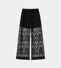 UJOH - Waist Draw Cord Lace Wide Pants Black