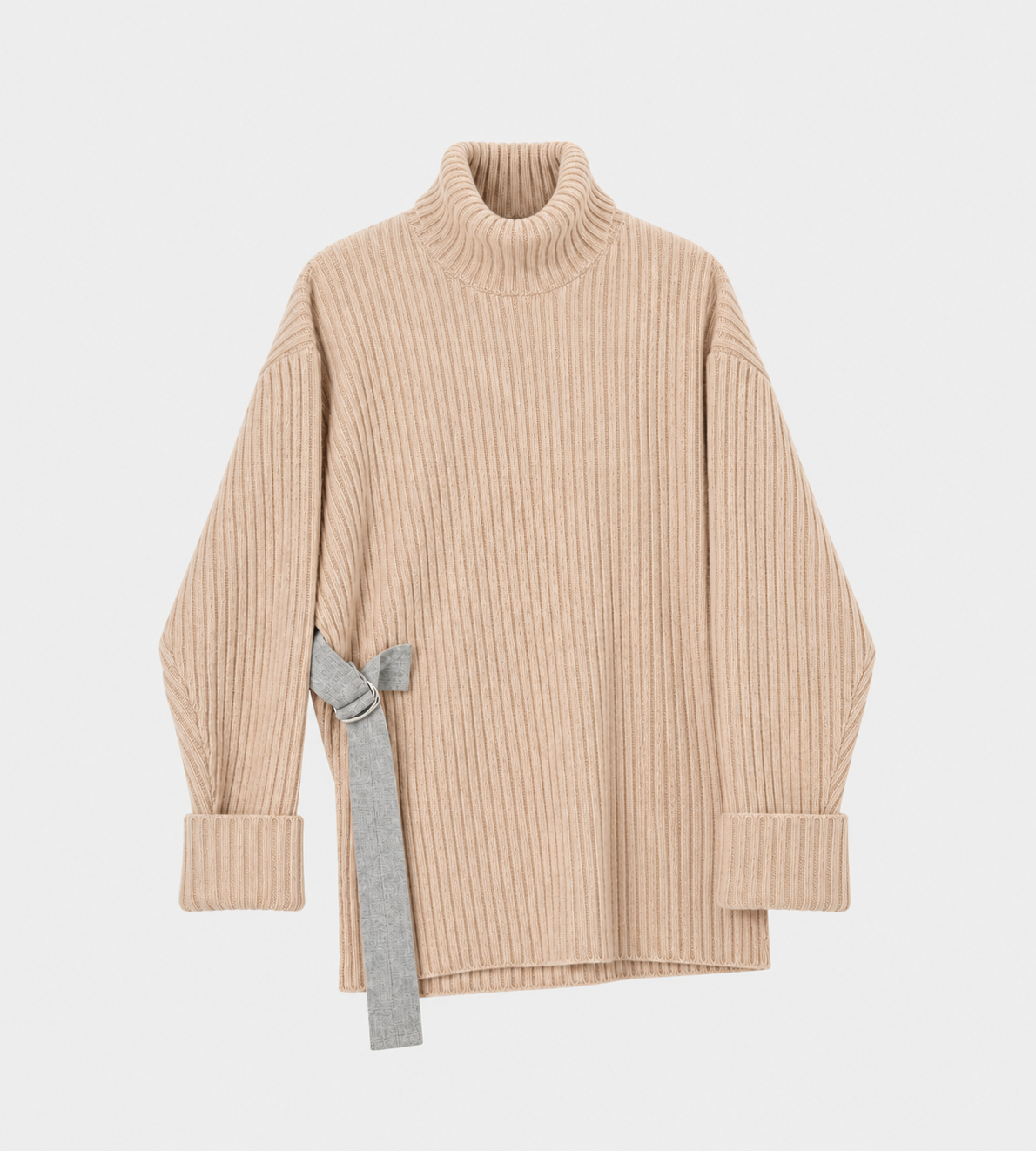 UJOH - Side Belt Turtle Neck Sweater Beige
