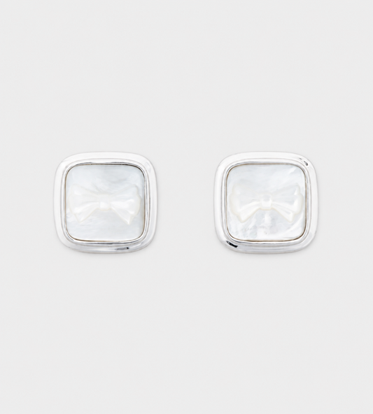 Yvmin X Shushu/Tong Relied Bowknot Square Earring Silver