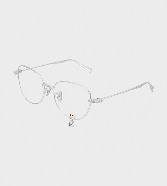 Flocked Bear Decorative Gemstone Pendant Glasses Silver