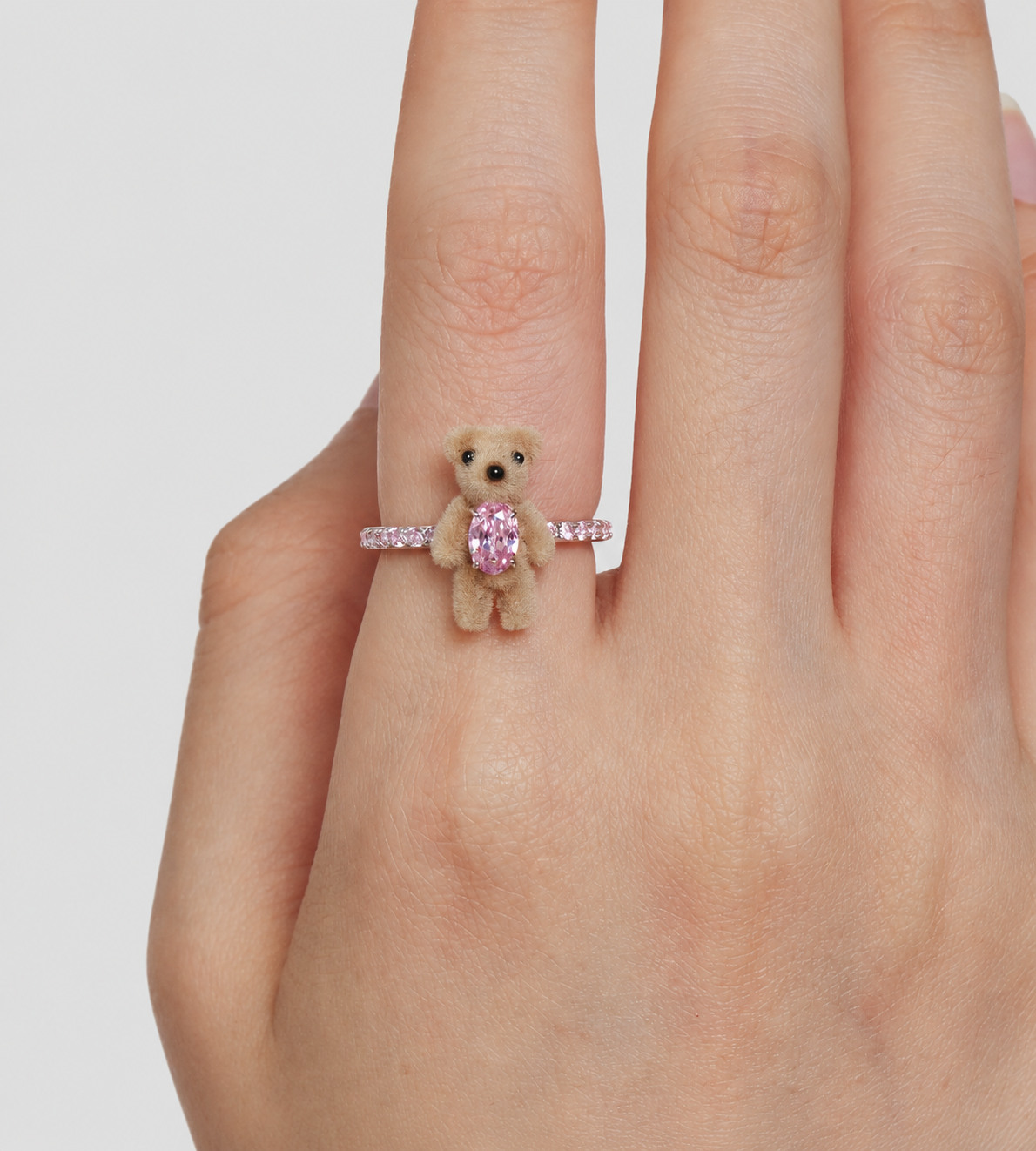 YVMIN - Mini Flocked Bear Gemstone Ring Brown
