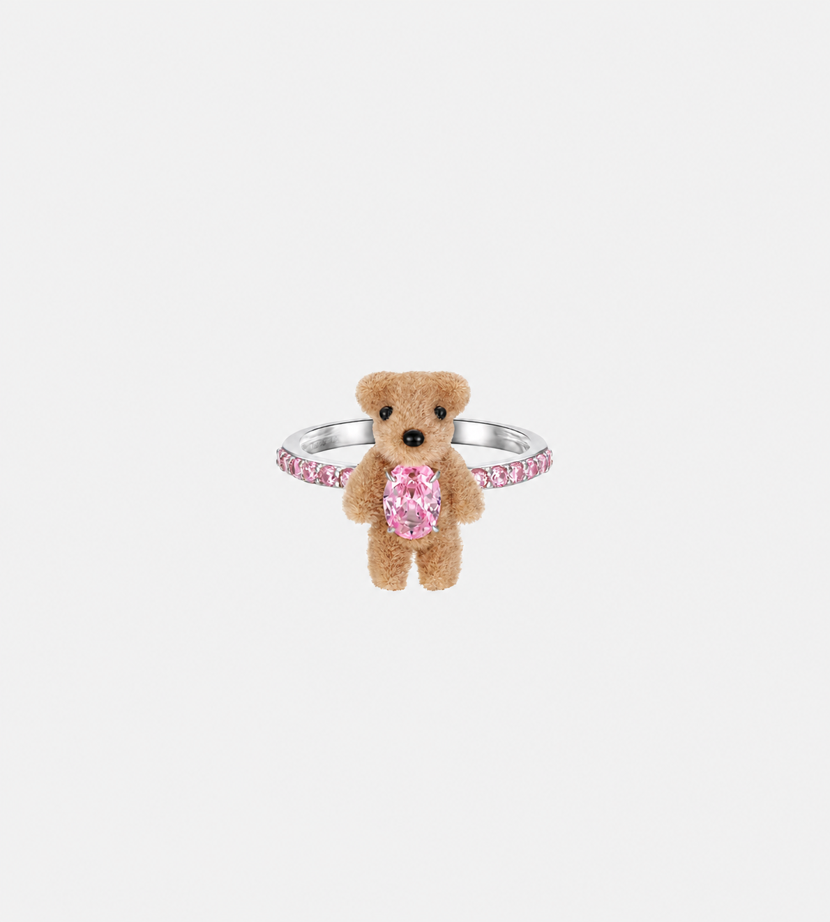 Mini Flocked Bear Gemstone Ring Brown