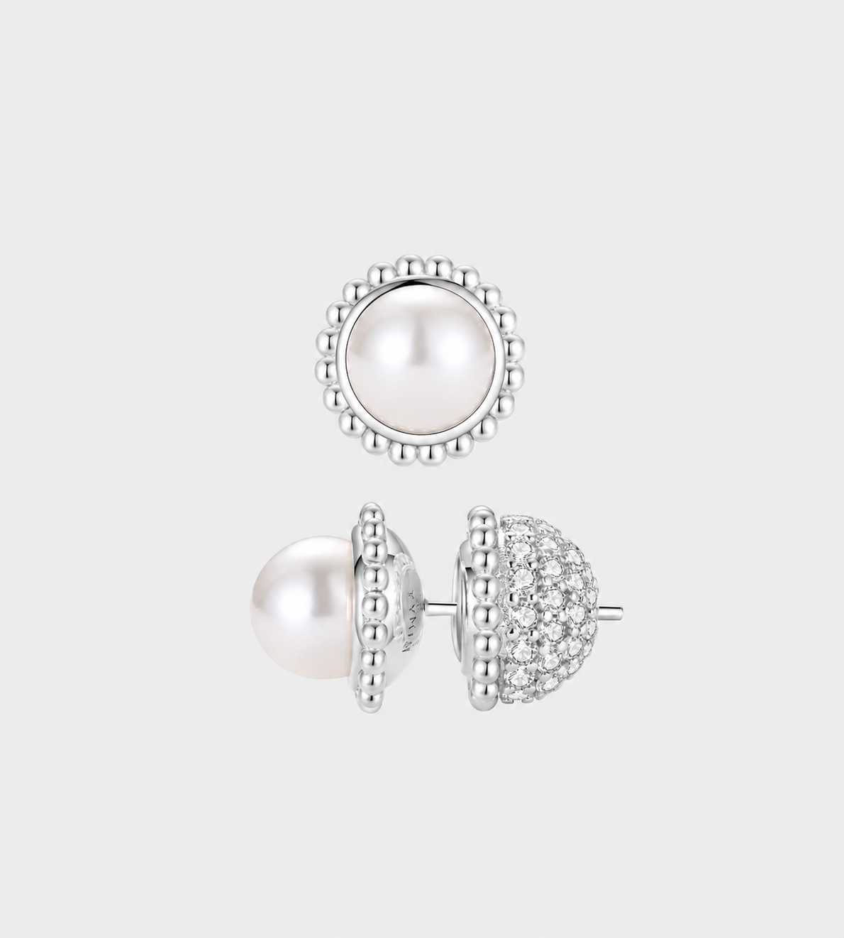 Double Ball Pearl Earring Silver
