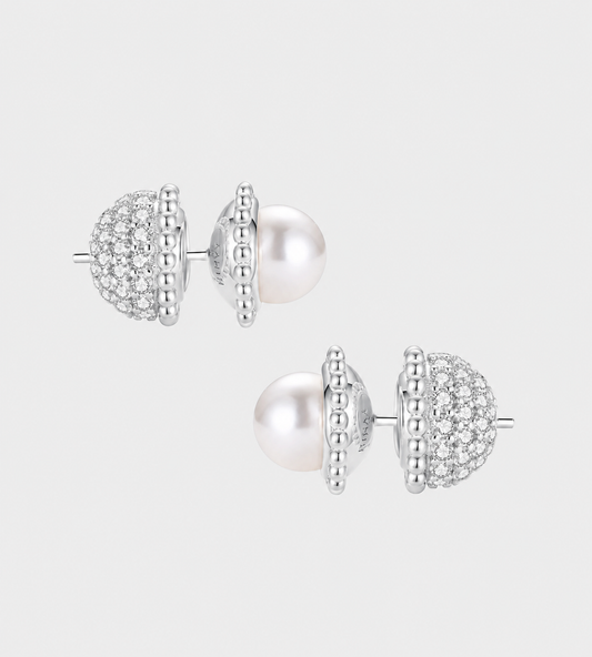 Double Ball Pearl Earring Silver