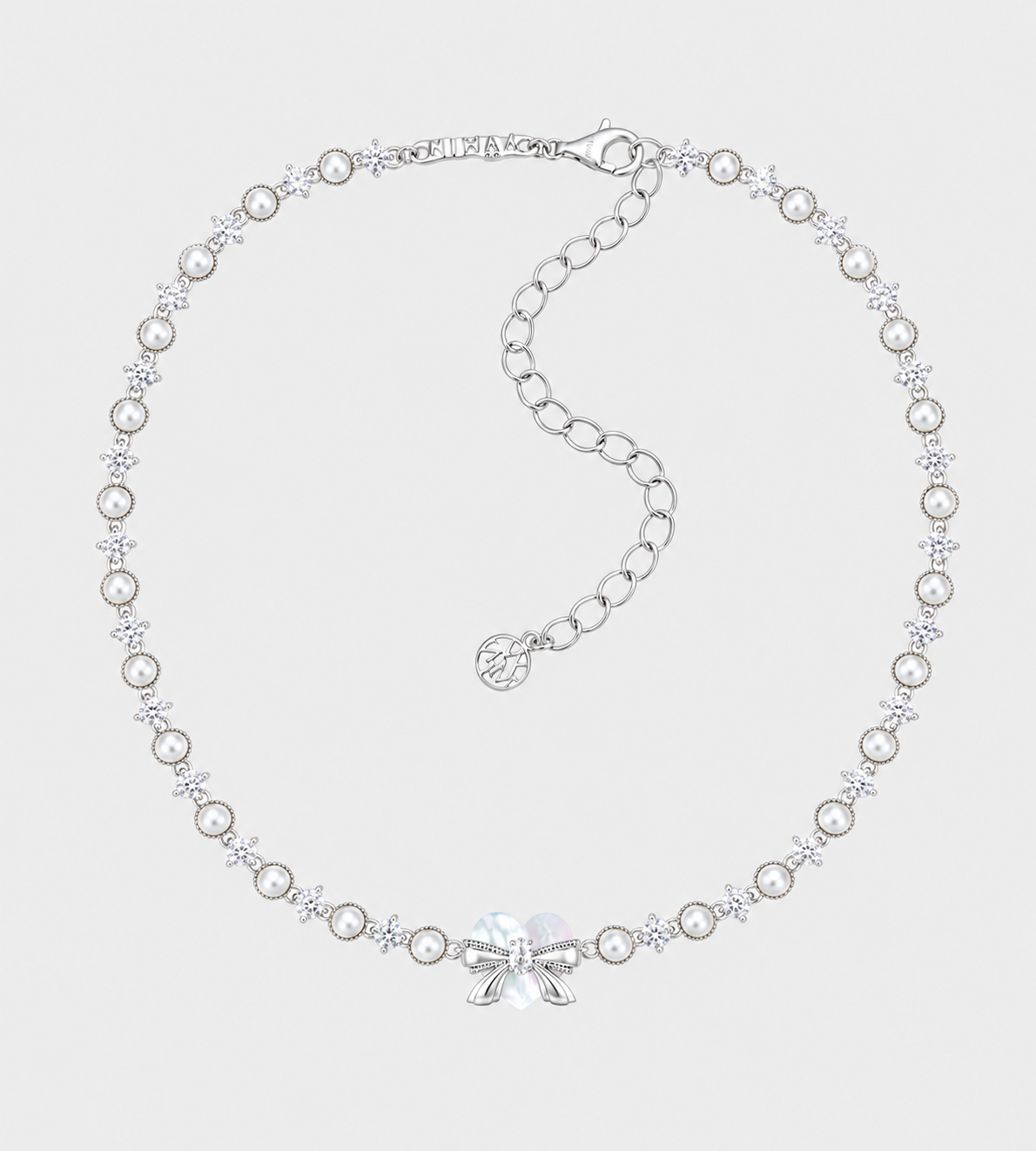 YVMIN - Heart Shaped Pearl Chain Necklace Silver