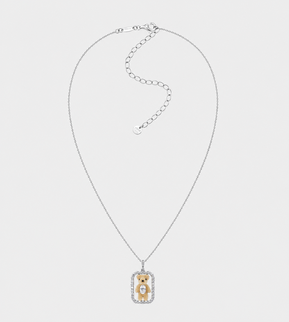 Inlaid Mini Bear Necklace Silver