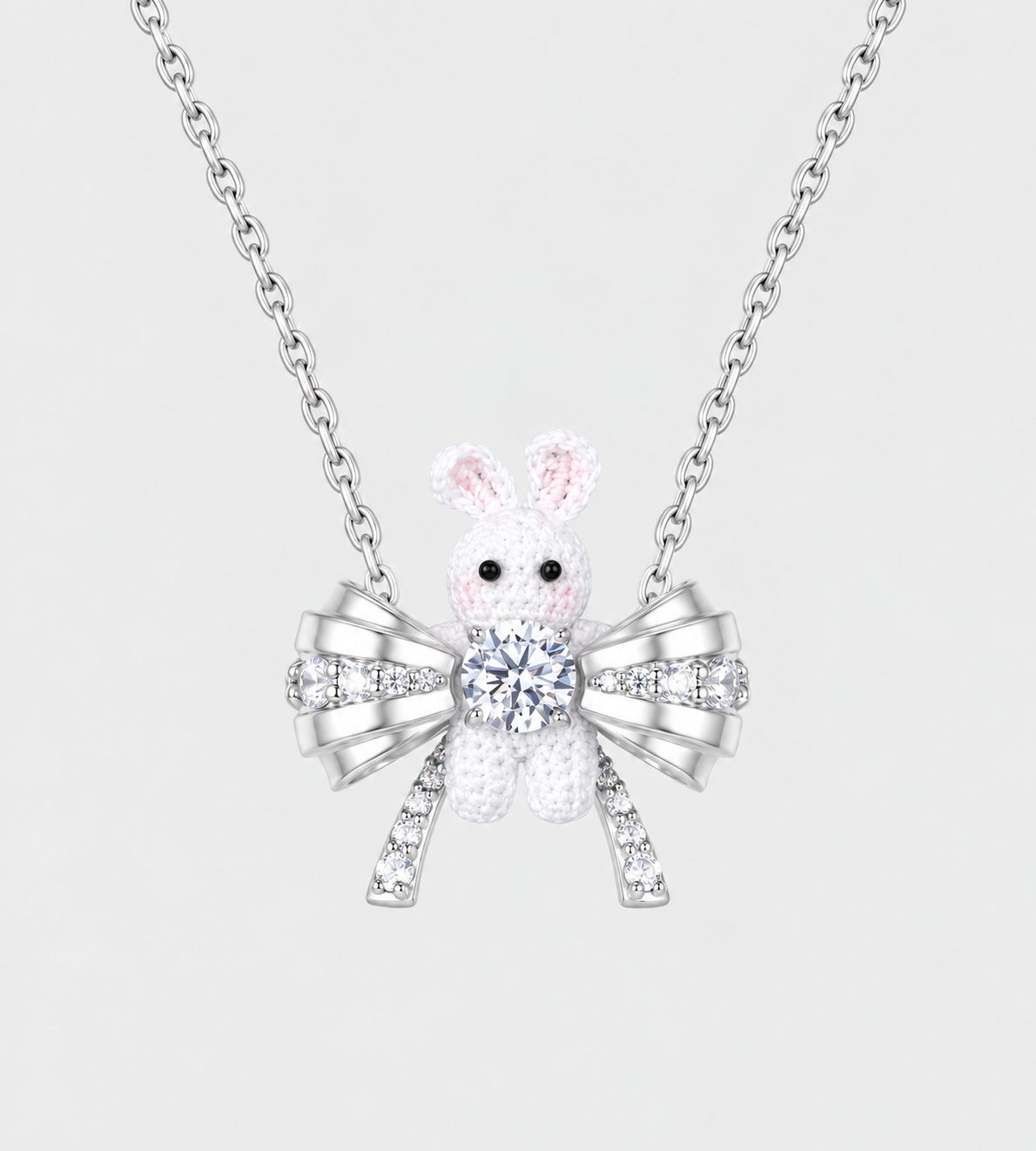 YVMIN - Woven Mini Rabbit Bowknot Necklace Silver