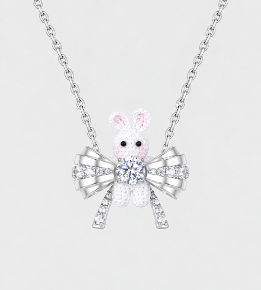 Woven Mini Rabbit Bowknot Necklace Silver