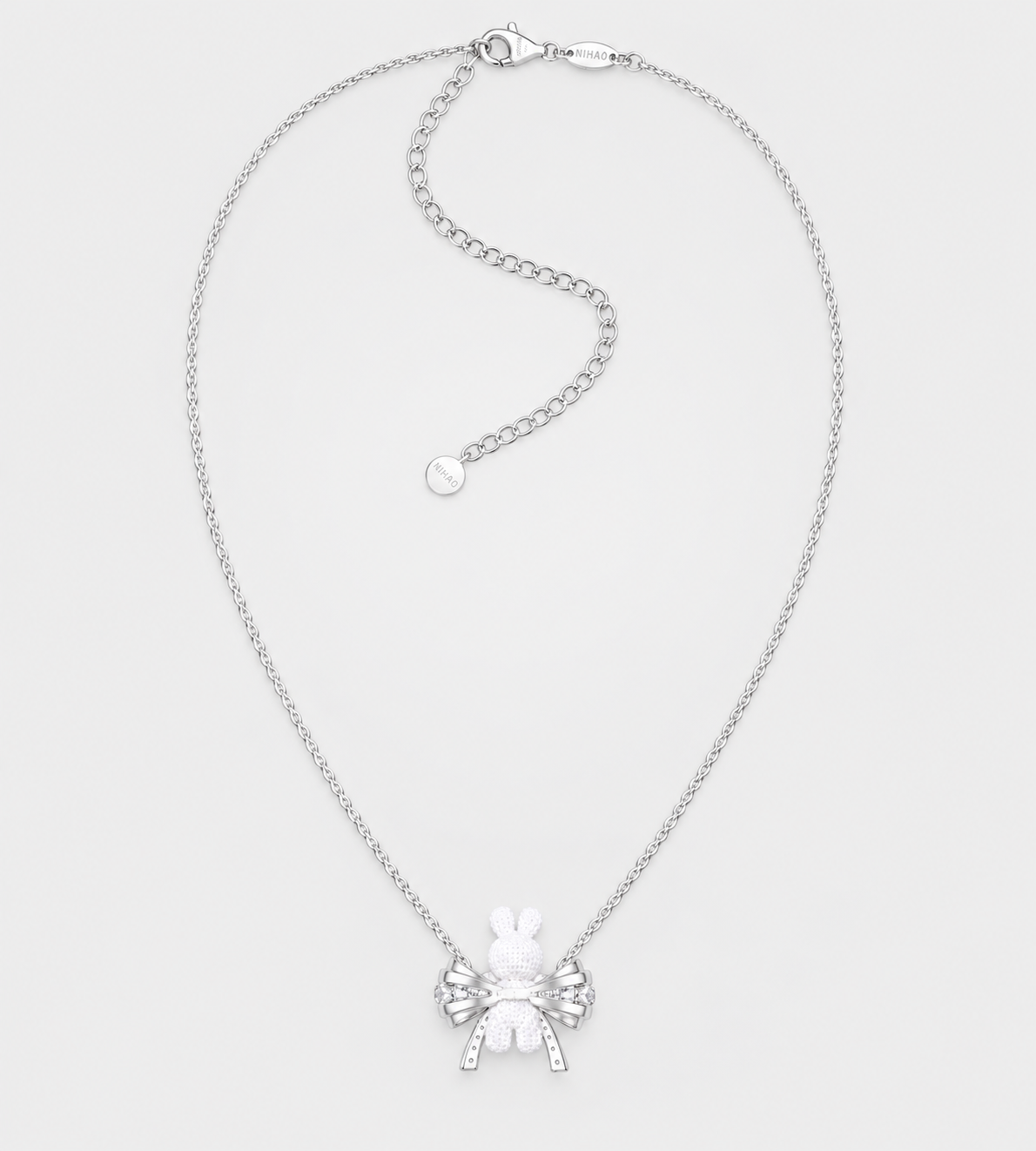 YVMIN - Woven Mini Rabbit Bowknot Necklace Silver