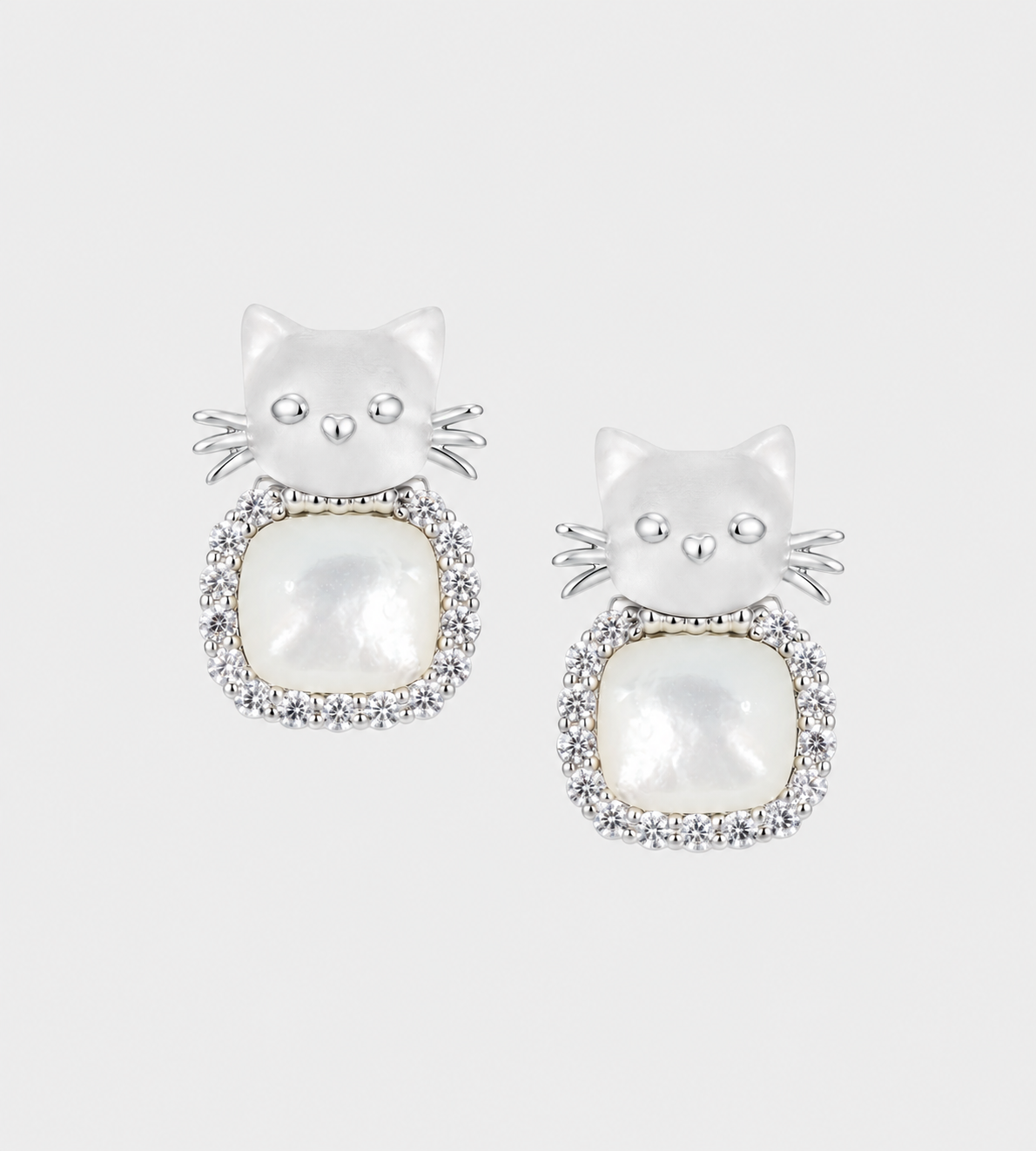Mini Cat Mother Of Pearl Earring Silver