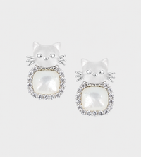 YVMIN - Mini Cat Mother Of Pearl Earring Silver