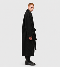 Giovanni Cavagna - Relaxed Wool Coat with Belt Black