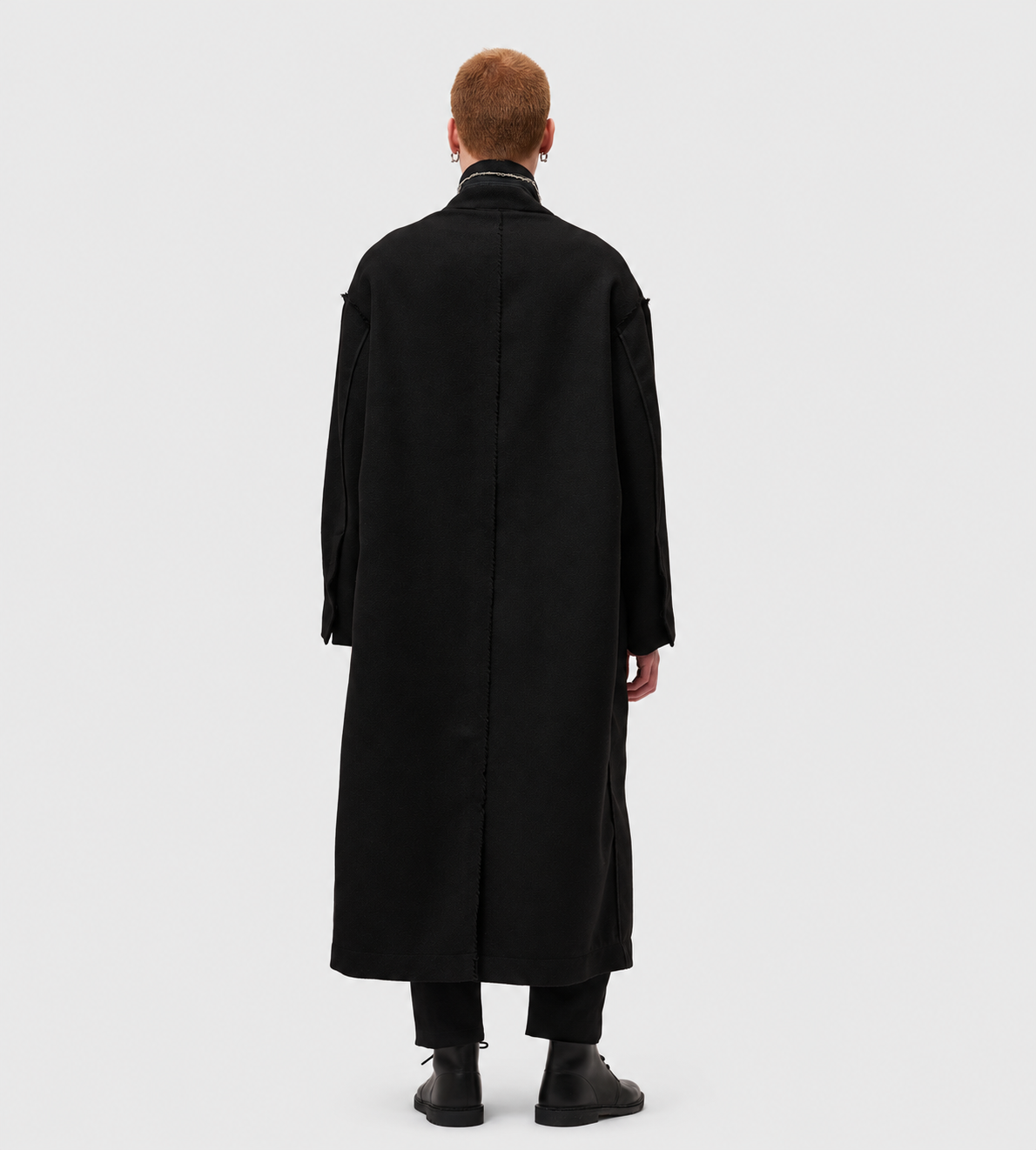 Relaxed Wool Coat with Belt Black