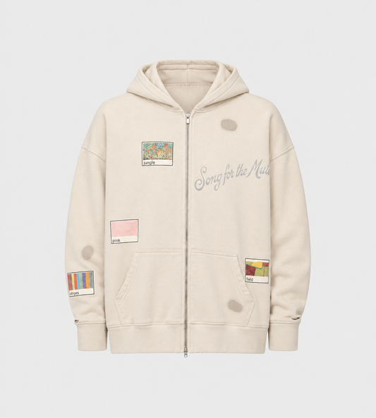 SONG FOR THE MUTE - 'Vignettes' Zip Up Relaxed Hoodie Beige