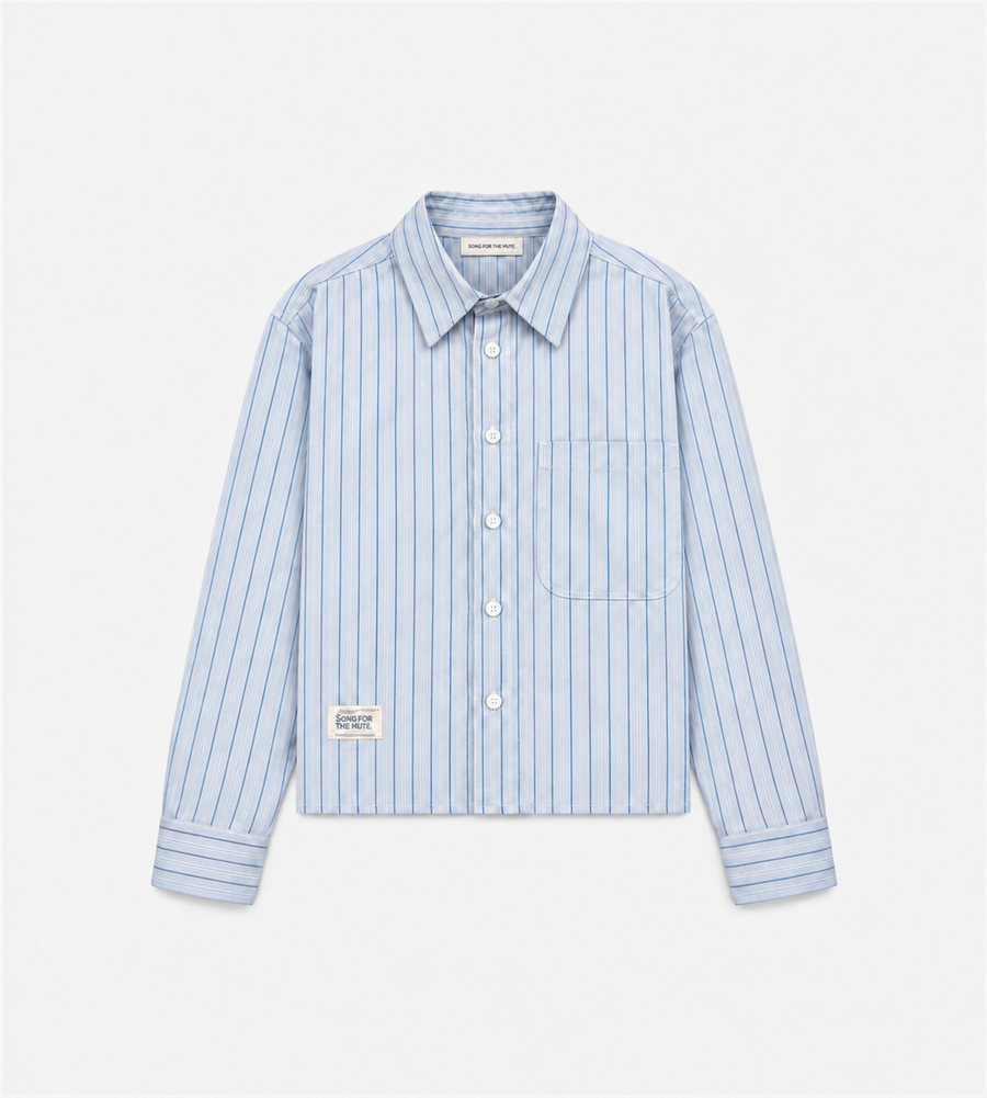 Song for the Mute - L/S Cropped School Shirt Light Blue Stripe