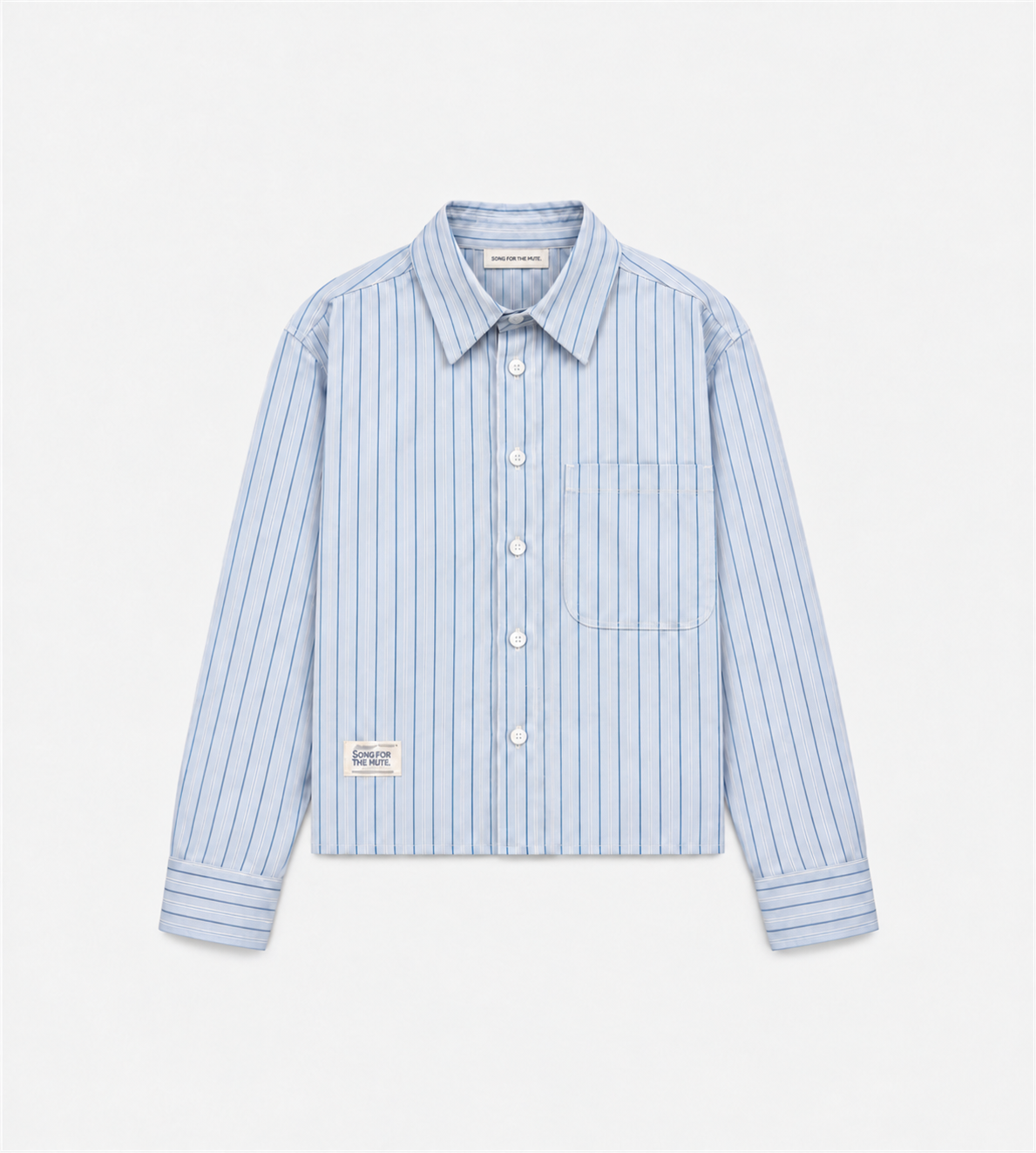 L/S Cropped School Shirt Light Blue Stripe