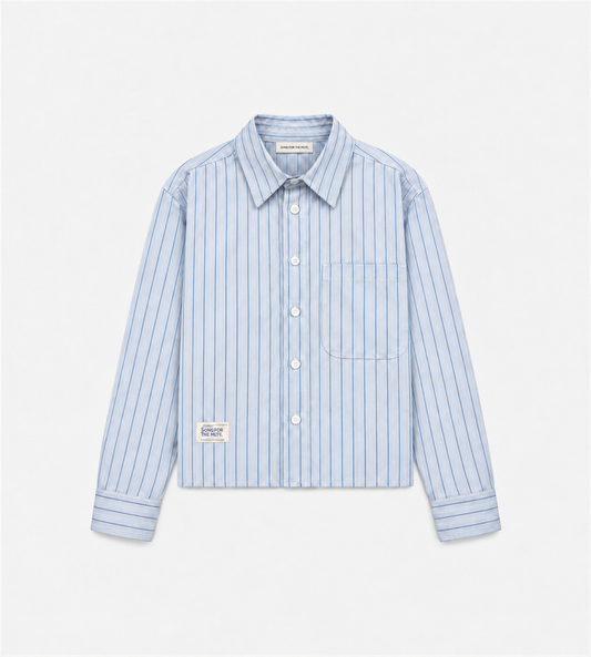 Song for the Mute - L/S Cropped School Shirt Light Blue Stripe