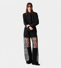 UJOH - Waist Draw Cord Lace Wide Pants Black