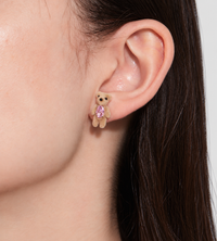 YVMIN - Mini Flocked Bear Earring Pink