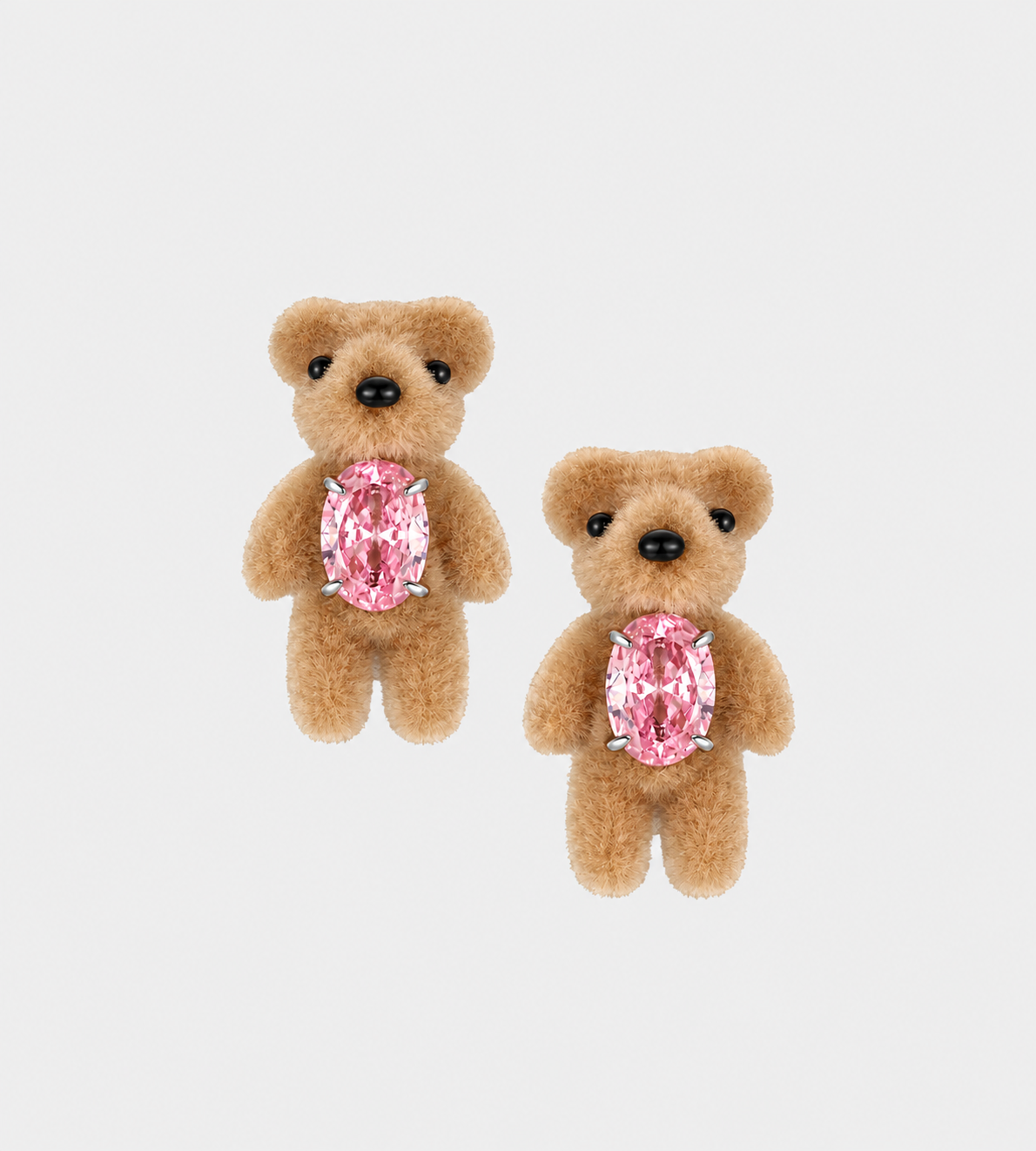 YVMIN - Mini Flocked Bear Earring Pink