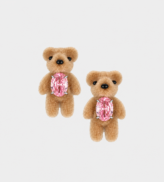 Mini Flocked Bear Earring Pink