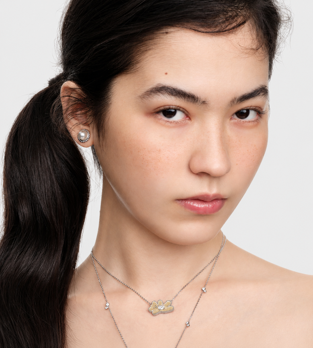 Double Ball Pearl Earring Silver