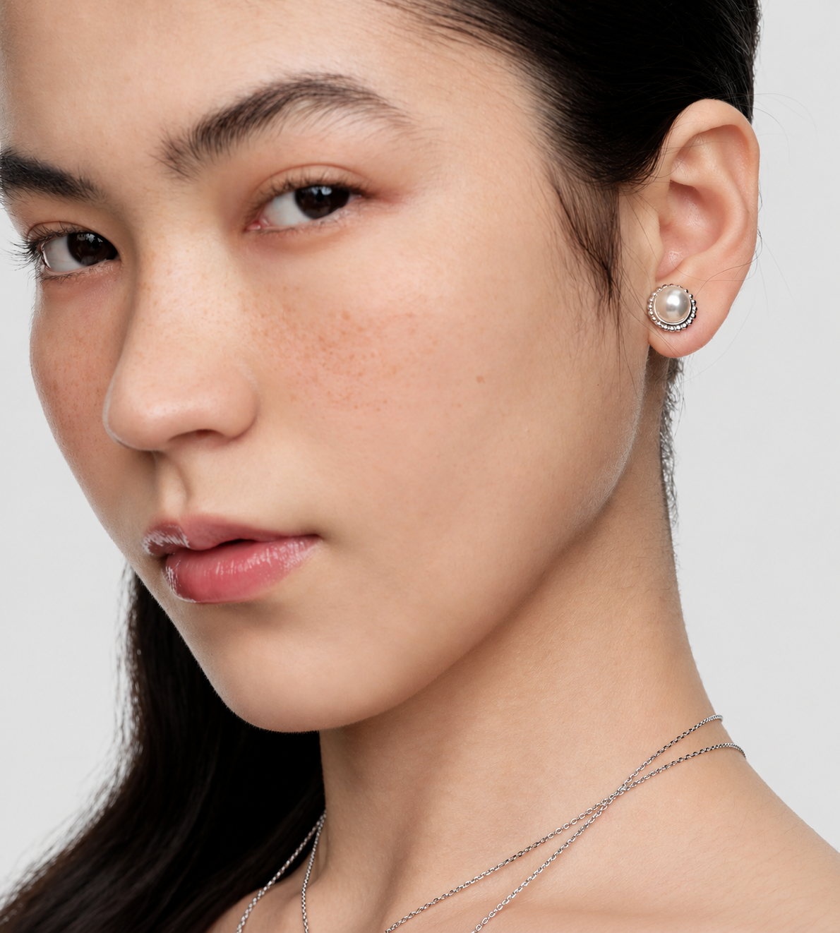 YVMIN - Double Ball Pearl Earring Silver