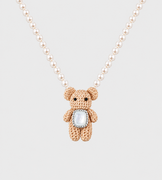 Woven Mini Bear Mother Of Pearl Necklace