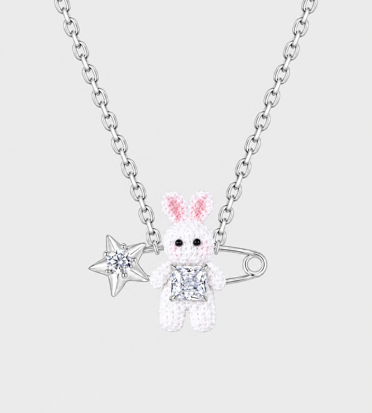 YVMIN - Woven Mini Rabbit Pin Lock Necklace Silver