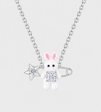 YVMIN - Woven Mini Rabbit Pin Lock Necklace Silver