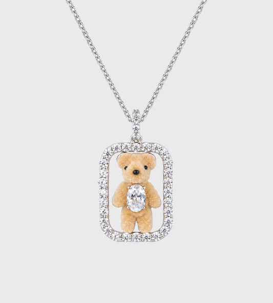 Inlaid Mini Bear Necklace Silver