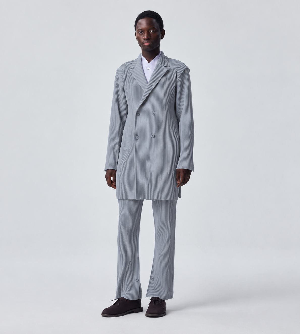 HOMME PLISSE ISSEY MIYAKE - Kersey Pleats Straight-Leg Trousers Blue Grey
