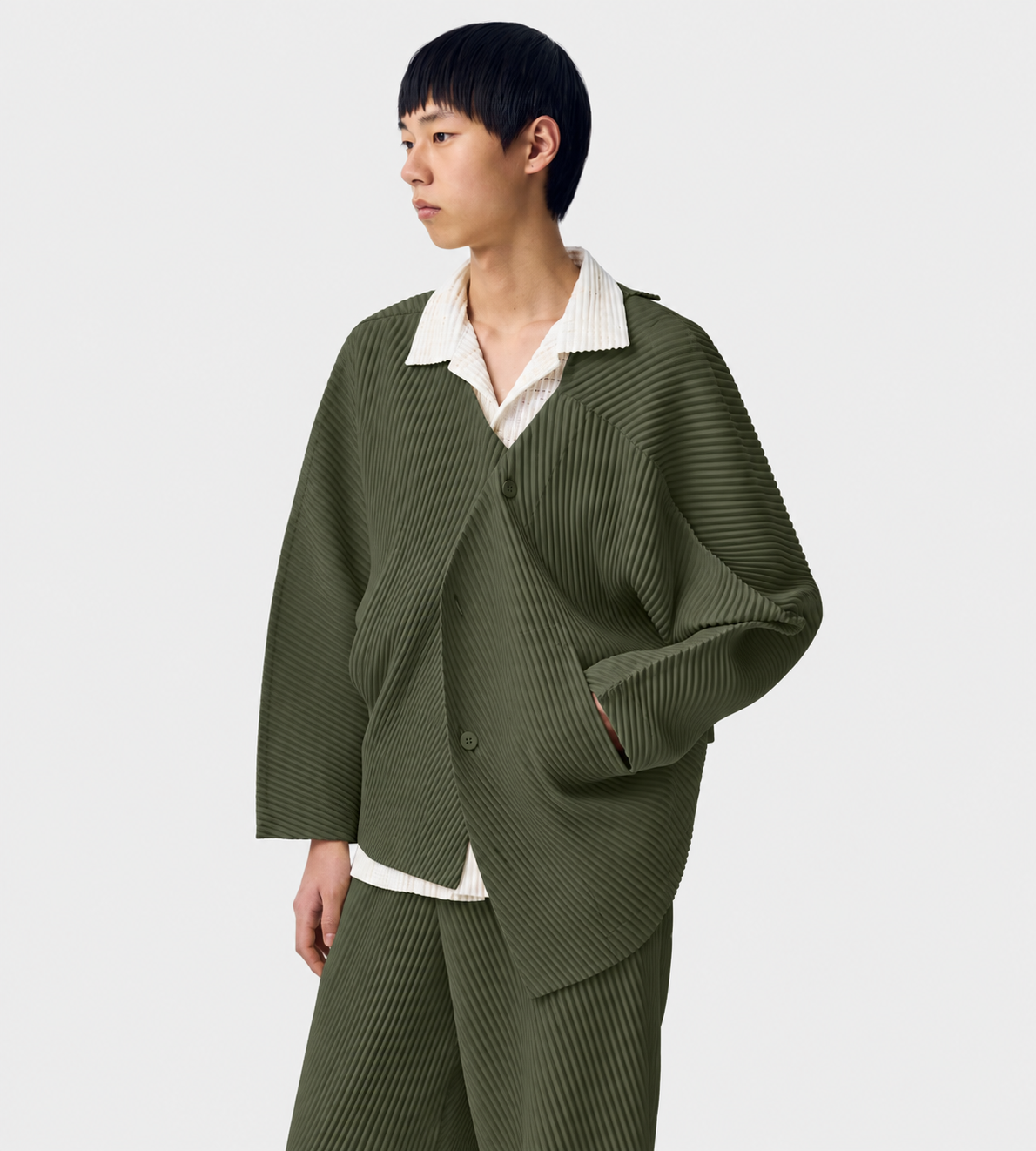 HOMME PLISSE ISSEY MIYAKE - SLASH Pleated Cardigan Dim Green