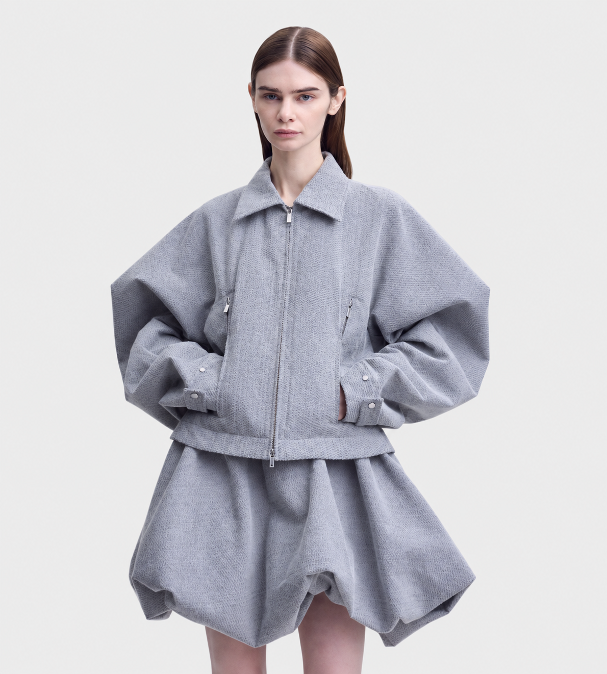 REFLECTION Sculptural Zip Jacket Gray