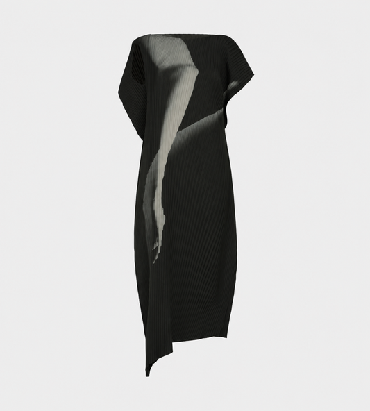 ISSEY MIYAKE - Hands Of Lover Pleats Asymmetric Dress Blk